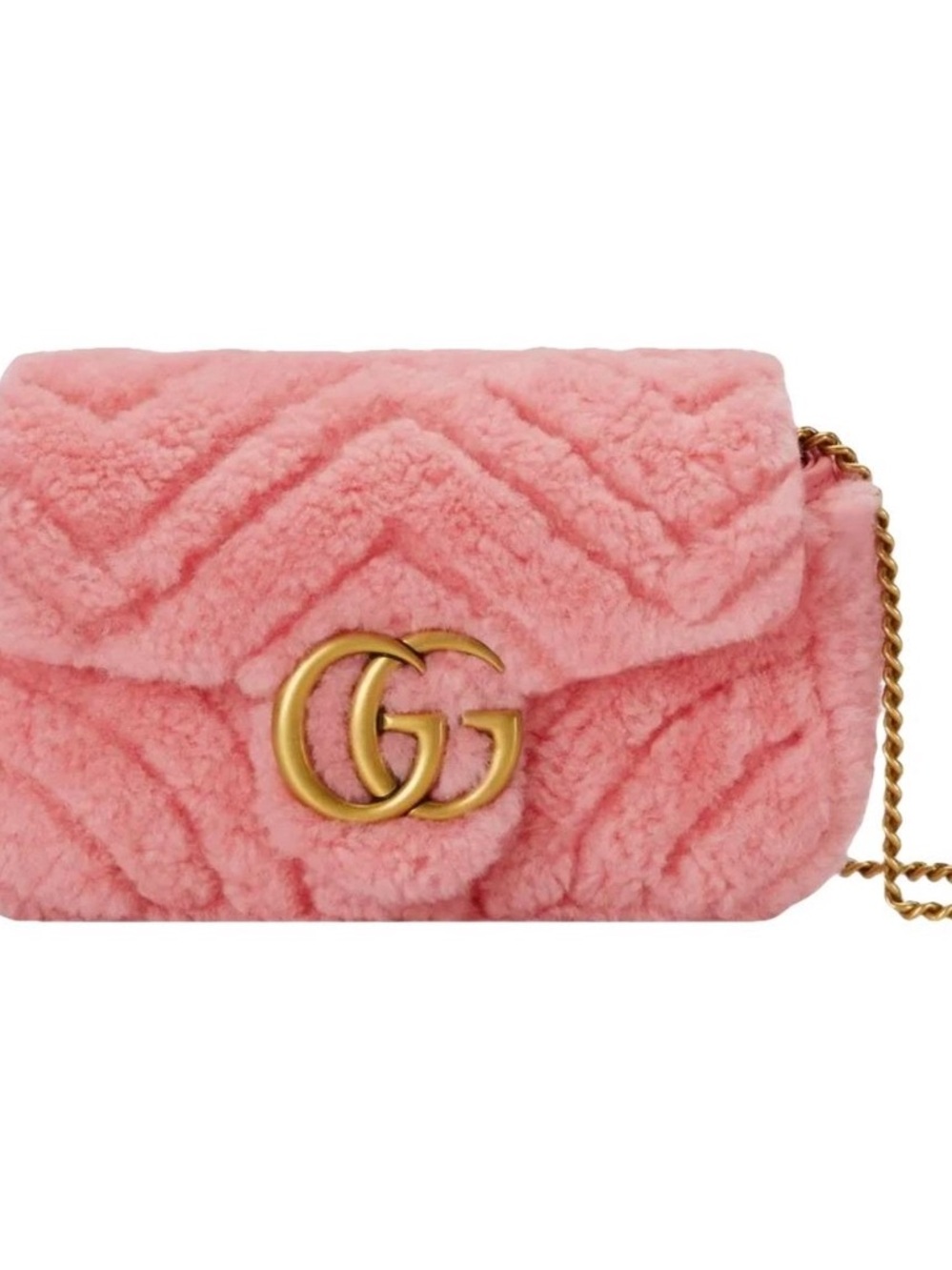 Gucci Pink Shearling GG Small Crossbody Bag with Gold Hardware